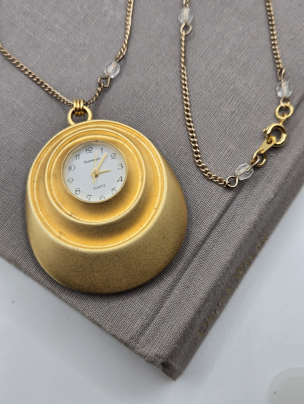 Mid Century Gold Pocket Watch Necklace Clock Charm WORKING RUNNING